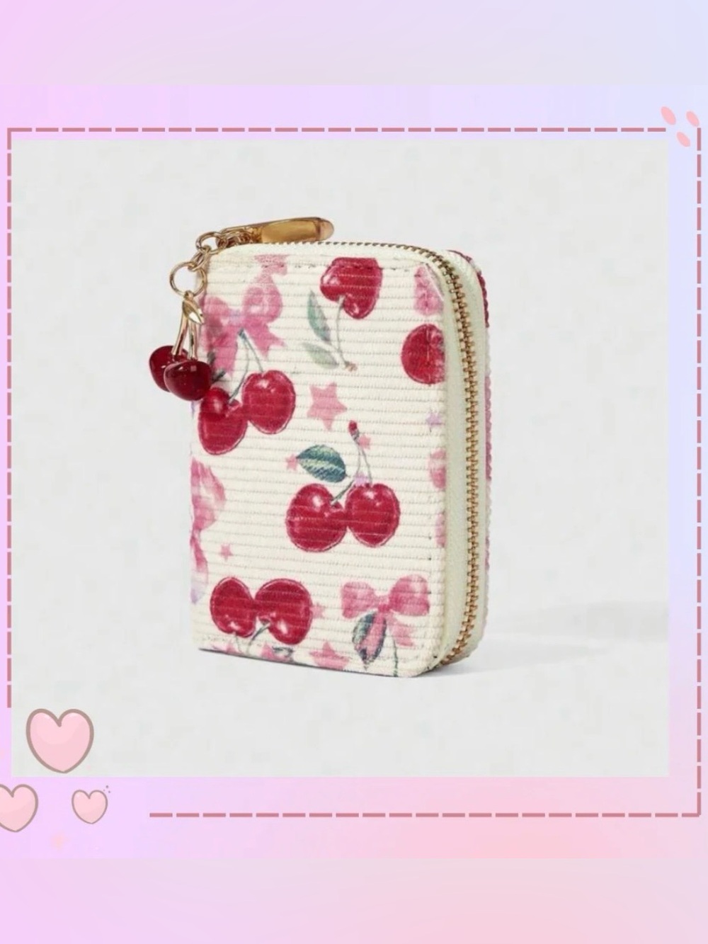 NWOT Cherry Print Zip Card Wallet - White & Red